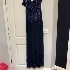 Tadashi Shoji Navy Blue Lace Maxi Dress
